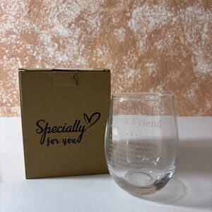 Stemless “Work Friends” Wine Glass Engraved Heartfelt Message Gift Box 16 Oz